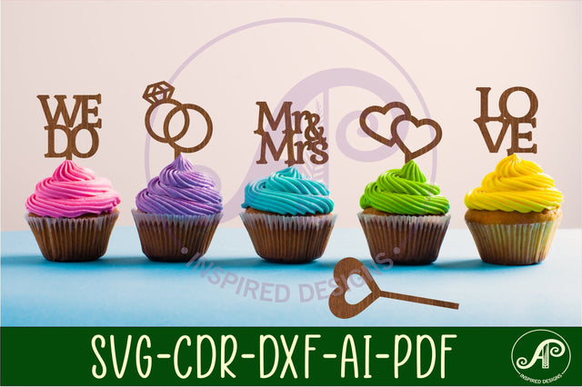 Wedding cupcake toppers, 6 designs SVG laser cut SVG APInspireddesigns 