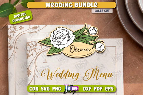 Wedding Decor Bundle Laser Cut, MR&MRS Photo Frame, Invitations, Wedding Guest Book SVG, Table Numbers, Wedding Ring Box SVG The T Store Design 