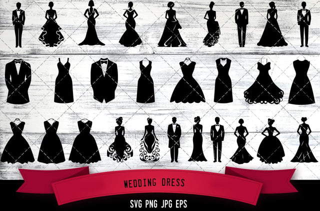 Wedding Dress Vector Bundle - JPG, SVG, PNG, EPS - Digital Download with Commercial License for Cricut, Silhouette, Scan N Cut Crafting SVG Loveleen Kaur 