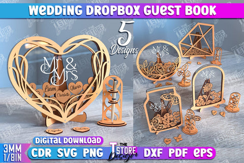 Wedding Drop Box Guestbook Bundle | Wedding Wishes | Template Wedding Dropbox | CNC File SVG The T Store Design 