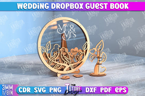 Wedding Drop Box Guestbook Bundle | Wedding Wishes | Template Wedding Dropbox | CNC File SVG The T Store Design 