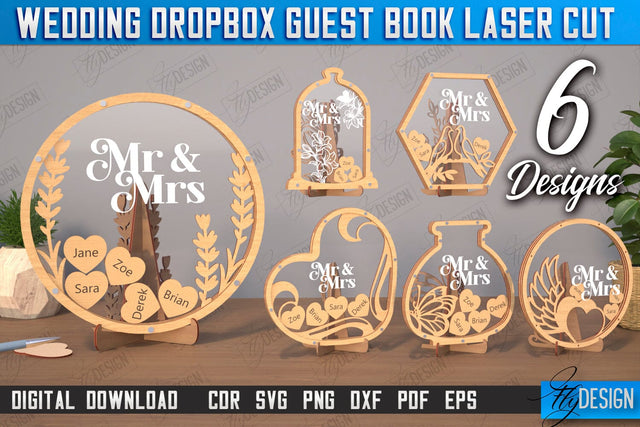 Wedding Drop Box Guestbook Bundle | Wedding Wishes | Template Wedding Dropbox | CNC Files SVG Fly Design 