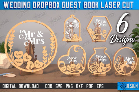 Wedding Drop Box Guestbook Bundle | Wedding Wishes | Template Wedding Dropbox | CNC Files SVG Fly Design 