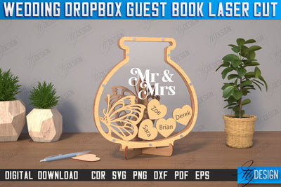 Wedding Drop Box Guestbook | Wedding Wishes | Template Wedding Dropbox | CNC File SVG Fly Design 