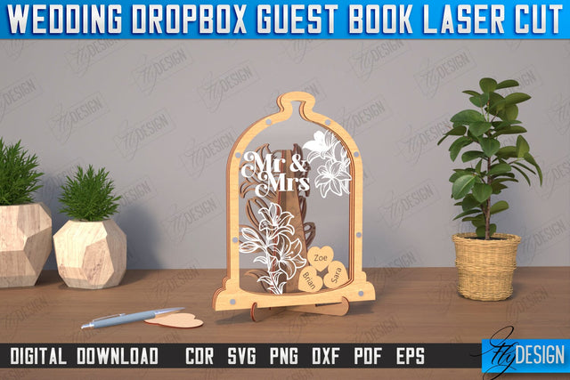 Wedding Drop Box Guestbook | Wedding Wishes | Template Wedding Dropbox | CNC File SVG Fly Design 