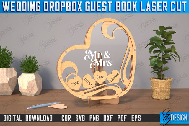 Wedding Drop Box Guestbook | Wedding Wishes | Template Wedding Dropbox | CNC File SVG Fly Design 