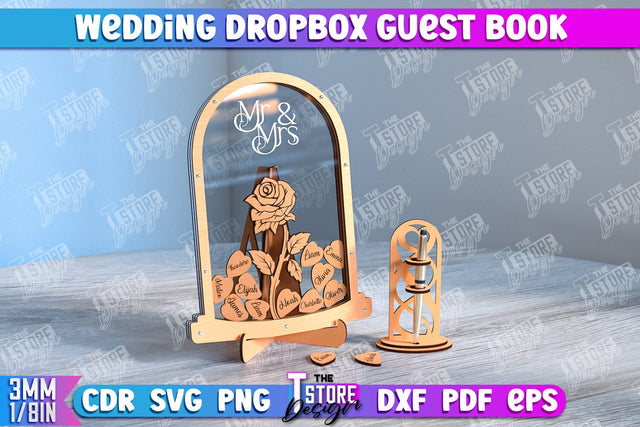 Wedding Drop Box Guestbook | Wedding Wishes | Template Wedding Dropbox | CNC File SVG The T Store Design 