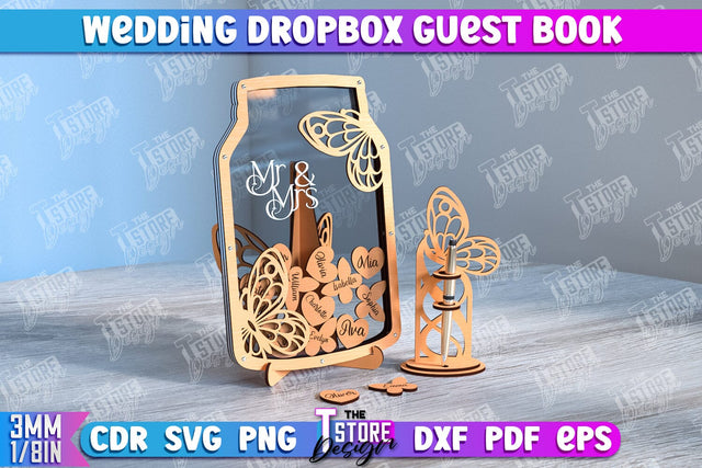 Wedding Drop Box Guestbook | Wedding Wishes | Template Wedding Dropbox | CNC File SVG The T Store Design 