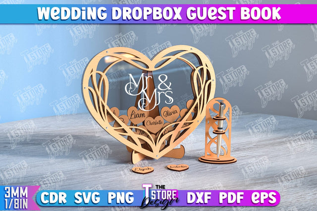 Wedding Drop Box Guestbook | Wedding Wishes | Template Wedding Dropbox | CNC File SVG The T Store Design 