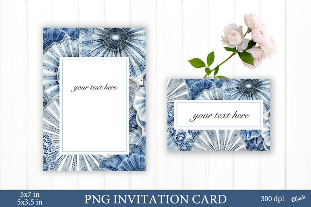 Wedding Invitation Card PNG. Blue Seashell Card PNG Sublimation Olga Terlyanskaya 