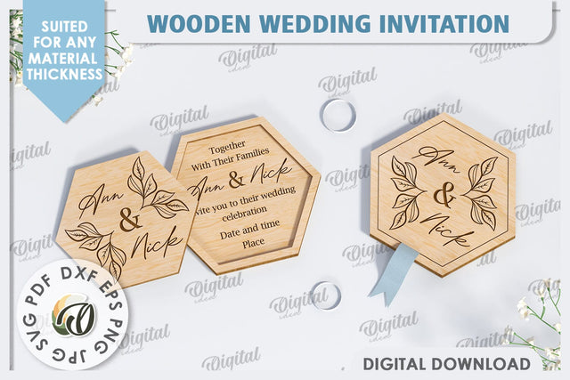 Wedding Invitation Laser Cut. Personalized Wood Invitation SVG Evgenyia Guschina 