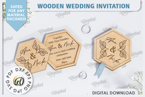 Wedding Invitation Laser Cut. Personalized Wood Invitation SVG Evgenyia Guschina 