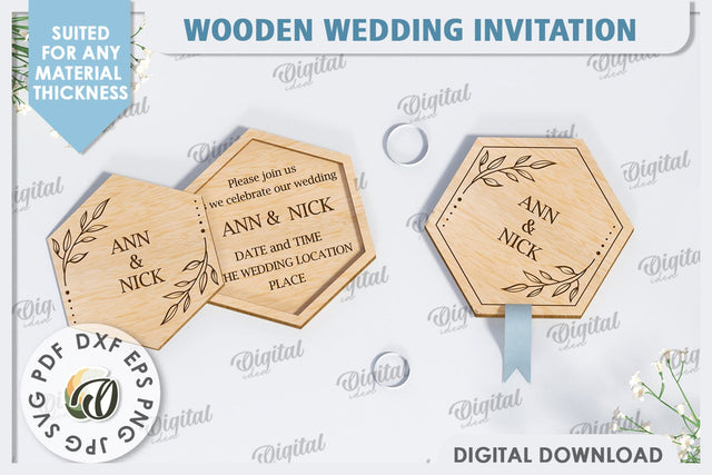 Wedding Invitation Laser Cut. Personalized Wood Invitation SVG Evgenyia Guschina 