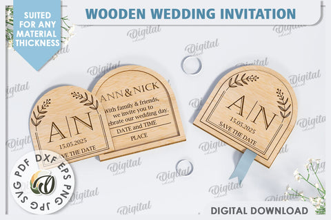 Wedding Invitation Laser Cut. Personalized Wood Invitation SVG Evgenyia Guschina 