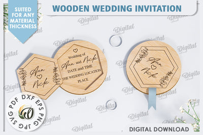 Wedding Invitation Laser Cut. Personalized Wood Invitation SVG Evgenyia Guschina 