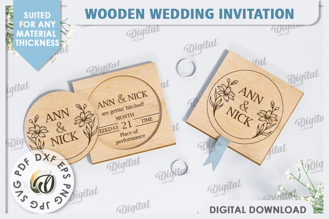 Wedding Invitation Laser Cut. Personalized Wood Invitation SVG Evgenyia Guschina 