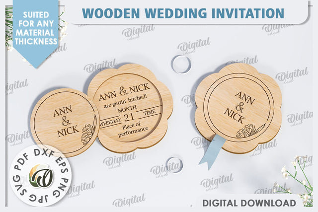 Wedding Invitation Laser Cut. Personalized Wood Invitation SVG Evgenyia Guschina 