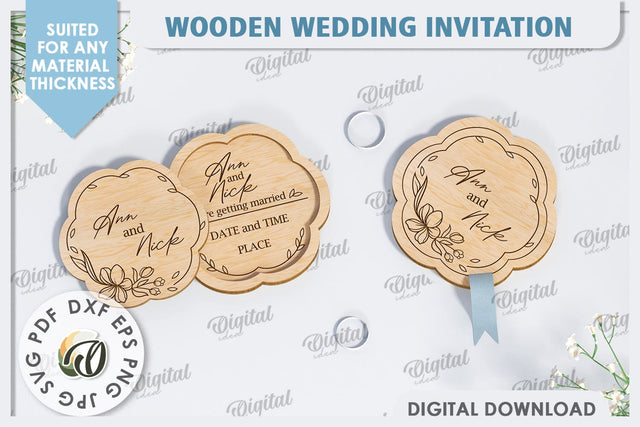 Wedding Invitation Laser Cut. Personalized Wood Invitation SVG Evgenyia Guschina 