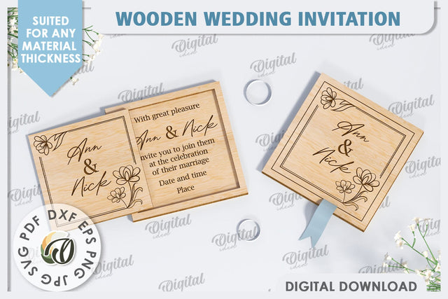 Wedding Invitation Laser Cut. Personalized Wood Invitation SVG Evgenyia Guschina 
