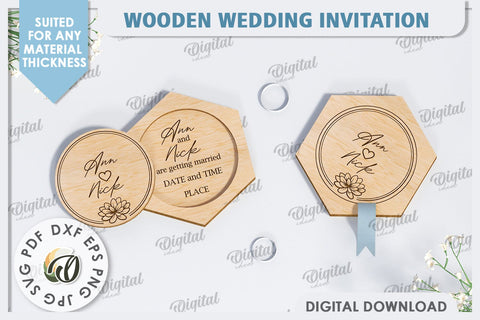Wedding Invitation Laser Cut. Personalized Wood Invitation SVG Evgenyia Guschina 