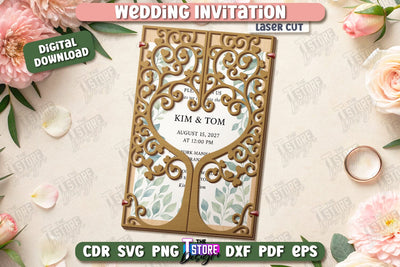 Wedding Invitation Laser Cut | Wedding Day | Wedding Party | Wedding Invitation Template | CNC File SVG The T Store Design 