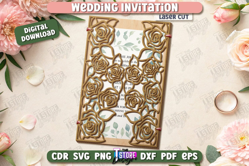 Wedding Invitation Laser Cut | Wedding Day | Wedding Party | Wedding Invitation Template | CNC File SVG The T Store Design 