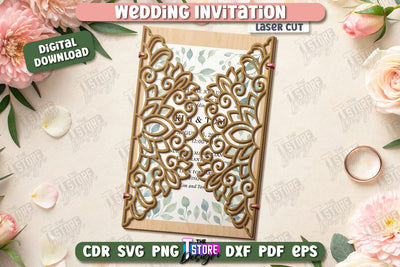 Wedding Invitation Laser Cut | Wedding Day | Wedding Party | Wedding Invitation Template | CNC File SVG The T Store Design 