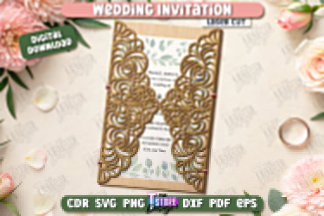 Wedding Invitation Laser Cut | Wedding Day | Wedding Party | Wedding Invitation Template | CNC File SVG The T Store Design 
