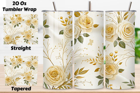 Wedding Invitation Rose Seamless Tumbler Wrap, Ivory Roses with Foil Stamping Sublimation FloridPrintables 