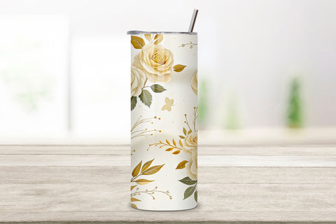 Wedding Invitation Rose Seamless Tumbler Wrap, Ivory Roses with Foil Stamping Sublimation FloridPrintables 