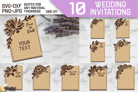 Wedding Invitations Laser Cut Bundle. Wooden Invitations SVG SVG Evgenyia Guschina 