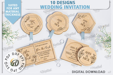 Wedding Invitations LaserCut Bundle. Personalized Invitation SVG Evgenyia Guschina 