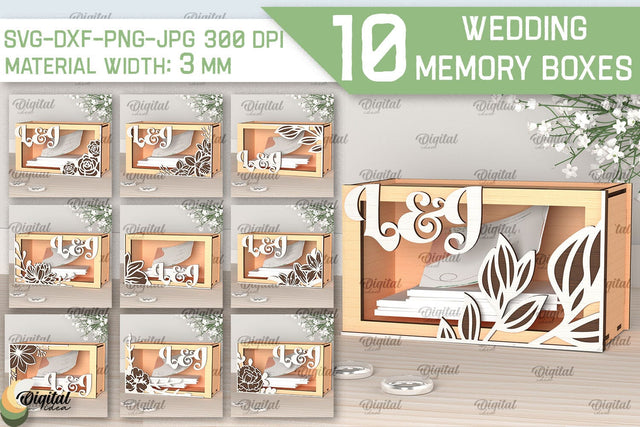 Wedding Memory Boxes Laser Cut. Wedding Money Boxes SVG SVG Evgenyia Guschina 