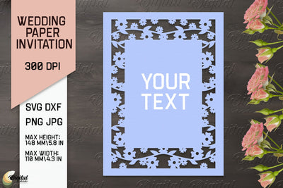 Wedding Paper Invitation Paper Cut. Floral Invitation SVG 3D Paper Evgenyia Guschina 