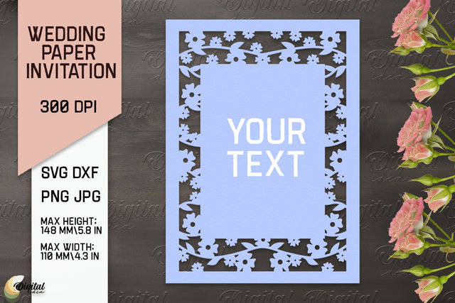 Wedding Paper Invitation Paper Cut. Floral Invitation SVG 3D Paper Evgenyia Guschina 