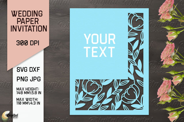 Wedding Paper Invitation Paper Cut. Floral Invitation SVG 3D Paper Evgenyia Guschina 