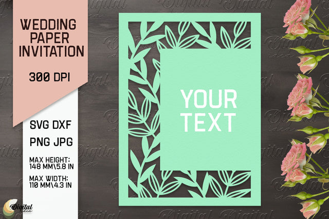 Wedding Paper Invitation Paper Cut. Floral Invitation SVG 3D Paper Evgenyia Guschina 