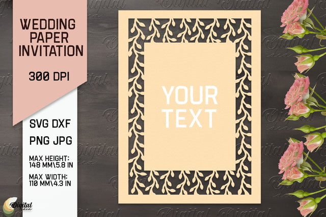 Wedding Paper Invitation Paper Cut. Floral Invitation SVG 3D Paper Evgenyia Guschina 