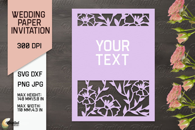 Wedding Paper Invitation Paper Cut. Floral Invitation SVG 3D Paper Evgenyia Guschina 