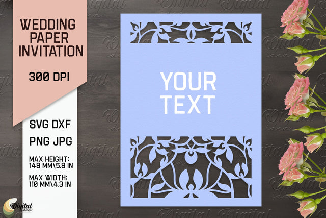 Wedding Paper Invitation Paper Cut. Floral Invitation SVG 3D Paper Evgenyia Guschina 