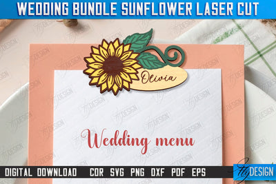 Wedding Place Card Laser Cut Design, Wedding Sunflower Decor SVG Fly Design 