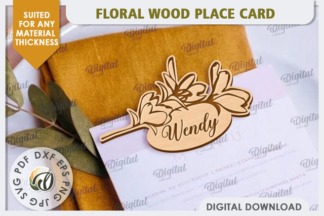 Wedding Place Card Laser Cut. Personalized Name Card SVG SVG Evgenyia Guschina 