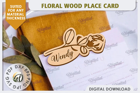 Wedding Place Card Laser Cut. Personalized Name Card SVG SVG Evgenyia Guschina 