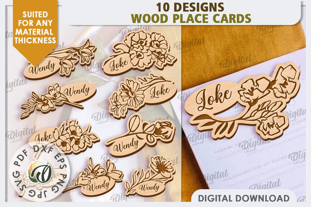 Wedding Place Cards Laser Cut Bundle. Name Cards SVG SVG Evgenyia Guschina 