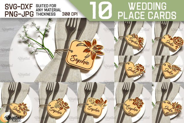 Wedding Place Cards Laser Cut Bundle. Wedding Name Cards SVG SVG Evgenyia Guschina 
