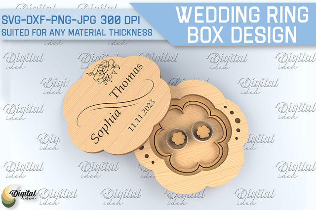 Wedding Ring Box SVG. 3D Ring Box Laser Cut SVG Evgenyia Guschina 