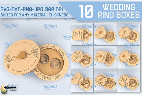 Wedding Ring Box SVG Bundle. 3D Ring Box Laser Cut SVG Evgenyia Guschina 
