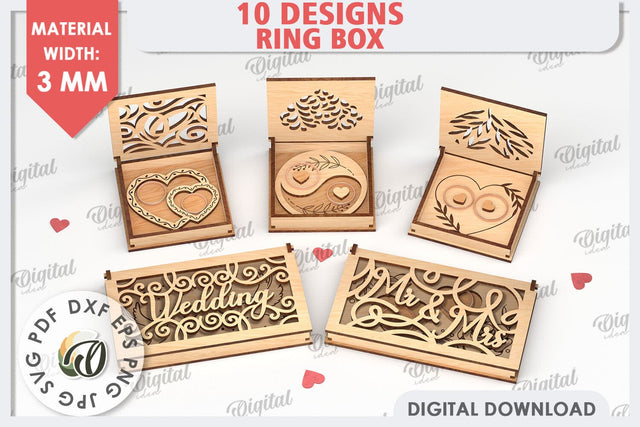 Wedding Ring Boxes Laser Cut Bundle. 3D Ring Boxes SVG SVG Evgenyia Guschina 