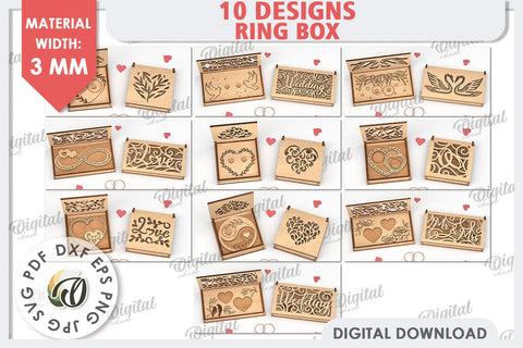 Wedding Ring Boxes Laser Cut Bundle. 3D Ring Boxes SVG SVG Evgenyia Guschina 
