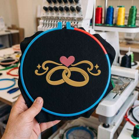 Wedding Rings Embroidery Design – Interlocking Gold Rings Pink Heart Romantic Marriage Machine Embroidery File Embroidery/Applique DESIGNS PatternFeed8 